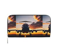 pvinnk Billetera de mano de cuero elegante con estampado de avión al atardecer para mujer, con capacidad grande, casual, lista para viajar, Negro -, Talla única, Arte