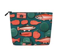 pvinnk Bolsa de maquillaje con estampado de salmón, bolsa de maquillaje de una sola capa, organizador de cosméticos de viaje, gran capacidad, con cremallera, Negro -, Talla única