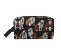 pvinnk Bolsa de maquillaje portátil con estampado de bulldogs ingleses, bolsa de aseo de viaje con asas, gran capacidad, Blanco, Talla única