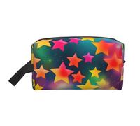 pvinnk Bolsa de maquillaje portátil con estampado de estrellas y arcoíris de colores, bolsa de aseo de viaje, bolsa de almacenamiento con asas de gran capacidad, Blanco, Talla única