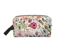 pvinnk Bolsa de maquillaje portátil con estampado de hojas de flores, bolsa de aseo de viaje con asas de gran capacidad, Blanco, Talla única