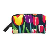 pvinnk Bolsa de maquillaje portátil con estampado de tulipanes coloridos, bolsa de aseo de viaje, bolsa de almacenamiento con asas, gran capacidad, Blanco, Talla única