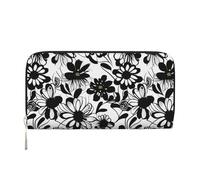 pvinnk Cartera de mano de cuero elegante con estampado de flores en blanco y negro para mujer, cartera grande casual lista para viajar, Negro -, Talla única, Arte