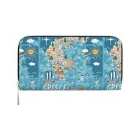 pvinnk Cartera de mano de cuero elegante con estampado de mapa de Grecia, para mujer, grande, casual, lista para viajar, Negro -, Talla única, Arte