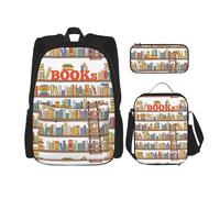 pvinnk Divertida colección de estantes para libros y escalera, cómoda mochila de hombro ajustable, bolsa de almuerzo, bolsa de almuerzo, estuche para lápices, color negro, talla única, Black, Talla