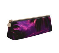 pvinnk Estuche triangular de gran capacidad con estampado de atardecer morado con diseño de palmera, elegante y práctico, con cremallera