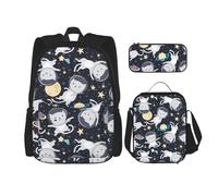 pvinnk Fun Cat Astronaut Print Cómoda Mochila Ajustable Hombro Casual Moda Bolsa de Almuerzo Estuche para Lápiz, Negro, Talla Única, NEGRO, talla única