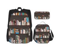 pvinnk Library - Library - Mochila con estampado de biblioteca, cómoda y ajustable, estilo casual, para el almuerzo, color negro, talla única, NEGRO, talla única
