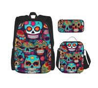 pvinnk Sugar Skulls - Mochila de hombro ajustable, cómoda, casual, a la moda, bolsa de almuerzo, estuche para lápices, color negro, talla única, Black, Talla única