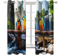 PVMLVM 3D Loro Animal Río Azul Patrón Cortinas Salon Modernas 2 Piezas con Ojales 170x200cm Poliéster Termicas Aislantes Cortinas Opacas para Dormotorio Infantil Cocina Baño Decoración Ventana