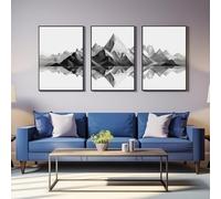 PVPQPR Juego de 3 lienzos minimalistas para pared de montaña | Paisaje geométrico, obra de arte enmarcada en blanco y negro, decoración moderna de la habitación, 30x50cm x3 con marco