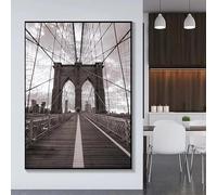 PVPQPR Puente de Brooklyn en blanco y negro, pintura en lienzo, carteles de paisaje e impresiones, cuadro de pared para sala de estar, decoración del hogar, 60x80cm, sin marco
