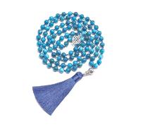 PVUVTNAHW 8mm apatita Nudo con Cuentas 108 Mala Collar meditación Yoga oración joyería Borla árbol de la Vida Colgante