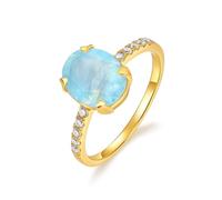 PVUVTNAHW Anillo de plata esterlina 925 maciza for mujer, piedra lunar natural, aguamarina, joyería clásica for bodas.(Aquamarine,7)