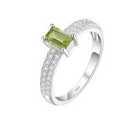 PVUVTNAHW Anillo solitario de peridoto de corte esmeralda natural de 0,5 ct en plata de ley 925 for cóctel, ideal for fiestas, aniversarios y cualquier ocasión.(8)