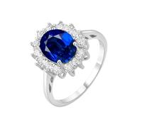 PVUVTNAHW Anillos de plata de ley 925 con zafiro azul, nanoesmeralda y rubí rojo de corte ovalado de 2,67 ct de la Princesa Diana(Created Sapphire,8)