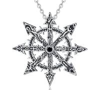PVUVTNAHW Colgante de estrella del caos de Plata de Ley 925, amuleto de rueda mágica de Kabbalah, collar, joyería Punk for hombre(With 20inch chain)