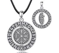 PVUVTNAHW Colgante de Plata de Ley 925 con runas vikingas, brújula, Amuleto nórdico, Collar Giratorio, joyería de Personalidad for Mujer y Hombre(with 24 Inch Rope)