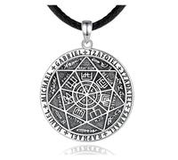 PVUVTNAHW Collar de amuleto de Siete Arcángeles de Plata de Ley 925 for hombre y mujer, colgante de círculo mágico de invocación de runas, regalo de joyería religiosa(With 24 inch Rope)