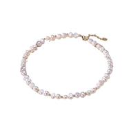 PVUVTNAHW Collar de perlas naturales de agua dulce con forma barroca, cuentas pequeñas doradas, cadena de plata de ley S925, joyería for mujer(40cm)