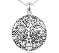 PVUVTNAHW Collar de plata de ley 925 con diseño de lobo vikingo, brújula, amuleto de árbol de la vida, colgante, joyería de personalidad for mujer y hombre(With 20 inch chain)