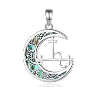 PVUVTNAHW Collar de plata de ley 925 con forma de luna de Lilith, colgante de nudo de bruja de concha de abulón Natural, joyería de personalidad for mujer y hombre(Only pandent)