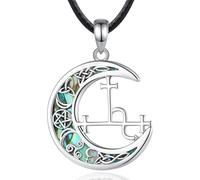 PVUVTNAHW Collar de plata de ley 925 con forma de luna de Lilith, colgante de nudo de bruja de concha de abulón Natural, joyería de personalidad for mujer y hombre(With 24 inch rope)