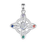 PVUVTNAHW Collar de plata de ley 925 con nudo de bruja, colgante de amuleto de pentagrama de piedra lunar, joyería espiritual Wicca(Only pendant)