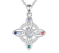 PVUVTNAHW Collar de plata de ley 925 con nudo de bruja, colgante de amuleto de pentagrama de piedra lunar, joyería espiritual Wicca(With 18 inch chain)