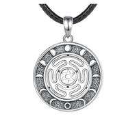 PVUVTNAHW Collar de Plata de Ley 925 con Rueda de Hekate, Colgante de Amuleto de Triple Diosa con Fases Lunares Vintage(with 24inch Rope)