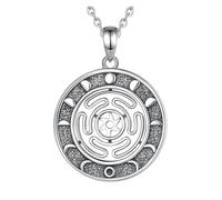 PVUVTNAHW Collar de Plata de Ley 925 con Rueda de Hekate, Colgante de Amuleto de Triple Diosa con Fases Lunares Vintage(with 20inch Chain)