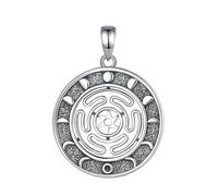 PVUVTNAHW Collar de Plata de Ley 925 con Rueda de Hekate, Colgante de Amuleto de Triple Diosa con Fases Lunares Vintage(Only Pendant)