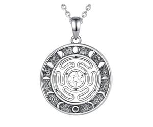 PVUVTNAHW Collar de Plata de Ley 925 con Rueda de Hekate, Colgante de Amuleto de Triple Diosa con Fases Lunares Vintage(with 18 Inch Chain)