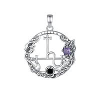 PVUVTNAHW Collar de plata de ley 925 con sello de Lilith, colgante de mariposa con sello de luna y demonio Vintage for mujer y hombre(Only pendant)