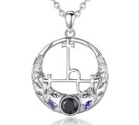 PVUVTNAHW Collar de plata de ley 925 con sello de Lilith, colgante Vintage con sello de luna y demonio, joyería de personalidad for mujer y hombre(With 18 inch chain)