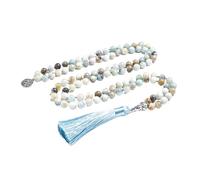 PVUVTNAHW Collar Japamala de amazonita Natural de 8mm, Conjunto de joyería de bendición for meditación y Yoga, Rosario con dijes anudados de 108 Cuentas Mala(Necklace)