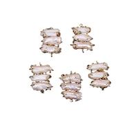 PVUVTNAHW Conector con incrustaciones chapadas en oro y flor de perla Biwa blanca Natural, 5 uds., hallazgo de joyería de doble anillo