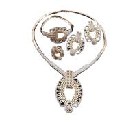 PVUVTNAHW Conjunto de collar, pendientes y pulsera con cuentas de cristal de Color dorado for mujer, fiesta de boda nupcial