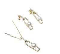 PVUVTNAHW Conjunto de collar y pendientes de perlas de agua dulce naturales de moda for mujer(White)