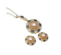 PVUVTNAHW Conjunto de collar y pendientes de perlas naturales de agua dulce for mujer, conjunto de joyas de perlas chapadas en oro, regalo for madre, esposa y dama de honor.(Pink)