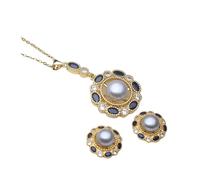 PVUVTNAHW Conjunto de collar y pendientes de perlas naturales de agua dulce for mujer, conjunto de joyas de perlas chapadas en oro, regalo for madre, esposa y dama de honor.(Gray)