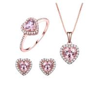 PVUVTNAHW Conjunto de joyas de corazón, anillo de oro rosa, pendientes, collar y colgante for mujer, joyería de plata de ley 925(7)