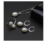 PVUVTNAHW Conjunto de joyas de perlas de agua dulce, conjuntos de perlas naturales, collar de plata 925, pendientes de aniversario for mujer(White)