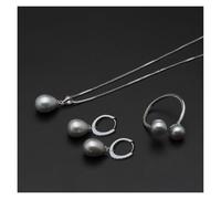 PVUVTNAHW Conjunto de joyas de perlas de agua dulce, conjuntos de perlas naturales, collar de plata 925, pendientes de aniversario for mujer(Gray)