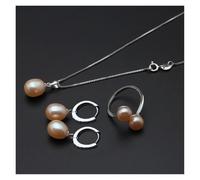 PVUVTNAHW Conjunto de joyas de perlas de agua dulce, conjuntos de perlas naturales, collar de plata 925, pendientes de aniversario for mujer(Pink)