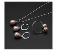PVUVTNAHW Conjunto de joyas de perlas de agua dulce, conjuntos de perlas naturales, collar de plata 925, pendientes de aniversario for mujer(Purple)