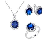 PVUVTNAHW Conjunto de joyas de plata de ley 925 con esmeralda ovalada, pendientes y collar de circonita 5A, joyería fina for mujer.(Tanzanite Blue,8)