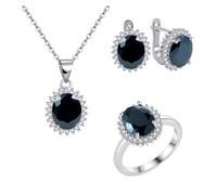 PVUVTNAHW Conjunto de joyas de plata de ley 925 con esmeralda ovalada, pendientes y collar de circonita 5A, joyería fina for mujer.(Nero,6)