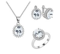 PVUVTNAHW Conjunto de joyas de plata de ley 925 con esmeralda ovalada, pendientes y collar de circonita 5A, joyería fina for mujer.(WHITE,9)