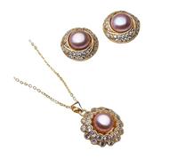 PVUVTNAHW Conjunto de joyería de perlas, collar y pendientes de perlas naturales de agua dulce for mujer(Purple)